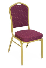 Crown Back Banquet Chair - Burgundy Fabric Gold Dot Pattern - Gold Frame