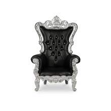 French Throne Chair - Black Vinyl/Silver Frame