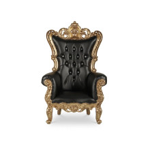 French Throne Chair - Black Vinyl/Gold Frame