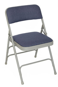 Titan Series Premium Triple-Braced Fabric Padded Metal Folding Chair - Grey with Navy Fabric