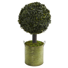 1.5 Feet Boxwood Ball Topiary Artificial Tree in Green Tin (Indoor/Outdoor)