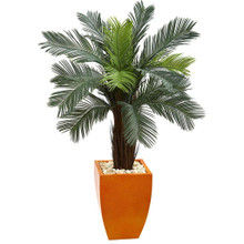4.5 Feet Cycas Artificial Tree in Orange Planter UV Resistant (Indoor/Outdoor)