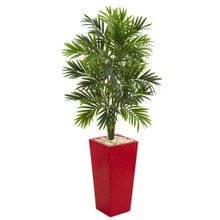 4.5 Feet Areca Artificial Palm Tree in Red Planter