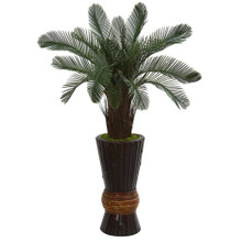 3.5 Feet Cycas Artificial Tree in Bamboo Planter UV Resistant (Indoor/Outdoor)