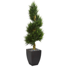 5.5 Feet Cypress Spiral Artificial Tree in Black Wash Planter UV Resistant (Indoor/Outdoor)