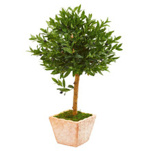 3 Feet Olive Topiary Artificial Tree in Terra Cotta Planter UV Resistant (Indoor/Outdoor)