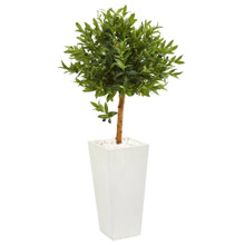 4 Feet Olive Topiary Artificial Tree in White Planter UV Resistant (Indoor/Outdoor)