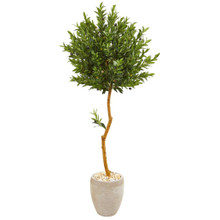 5.5 Feet Olive Topiary Artificial Tree in Sand Colored Planter UV Resistant (Indoor/Outdoor)