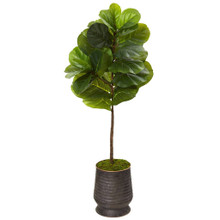 52” Fiddle Leaf Artificial Tree in Ribbed Metal Planter (Real Touch)