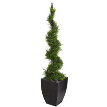 5 Feet Cypress Artificial Spiral Topiary Tree in Black Planter