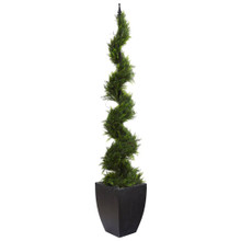 70” Cypress Artificial Spiral Tree in Black Planter