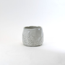Large Cream Reactive Ceramic Bowl with Fern Print - 8 Pieces
