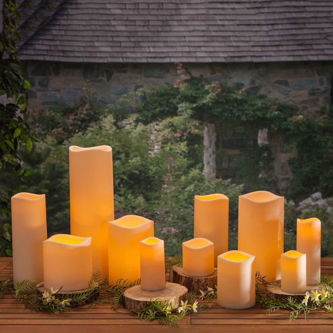 3 D x 6 H LED Outdoor Resin Bisque Pillar w Timer 6 Candles
