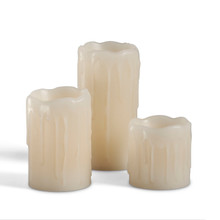 6 Sets of 3, Bisque Wax Drip LED Votive Candles w/ Timer, 2"D - 18 Candles