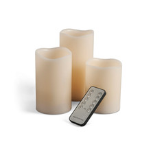 3 Sets of 3, Bisque Wax Drip LED Votive Candles w/ Remote - 9 Candles