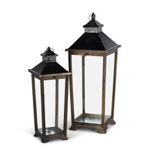 Set of 2 Wood & Iron Nested Lanterns Fern & Dale Collection