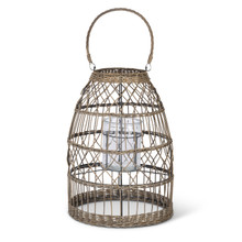 Large Distressed Gray Rattan Candle Holder