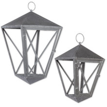 Set of 2 Gray Nested Hanging Candle Holder Lanterns