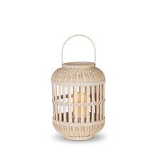 Small Natural Bamboo Lantern with Warm White Resin LED Timer Candle - 4 Lanterns