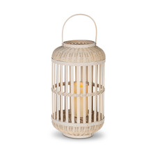 Large Natural Bamboo Lantern with Warm White Resin LED Timer Candle - 4 Lanterns
