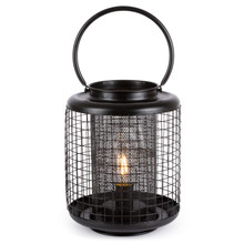 Black Metal Lighted Lantern with LED Bulb and Timer, 9"H