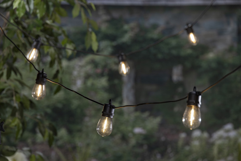 Connectable Solar Electric Patio Lights Garland w Ten A60 Bulbs 6 Sets EventsWholesale