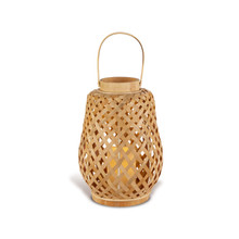 Small Bamboo Woven Lantern w/ Resin LED Candle and Timer