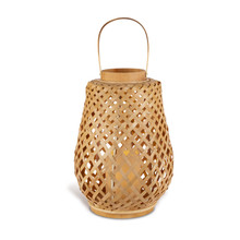 Large Bamboo Woven Lantern w/ Resin LED Candle and Timer