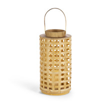 Small Bamboo Lantern w/ Resin LED Candle and Timer