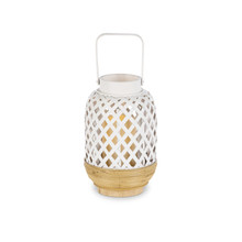 Small White Bamboo Lantern w/LED Candle w/ Timer - 6 Lanterns