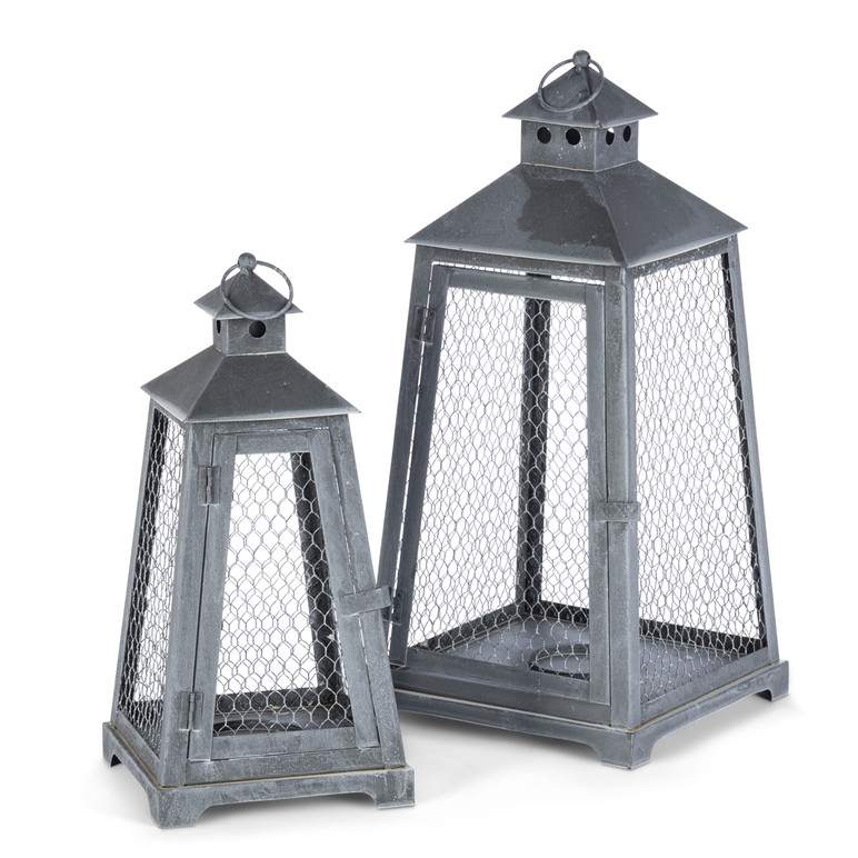 Set of 2 Gray Lantern Candle Holder