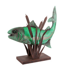 Green Verdigris and Rust Battery Operated Metal Trophy Fish - 4 Pieces