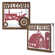 Rustic Brown and Red Battery Operated Metal Farm Wall Art - 4 Pieces