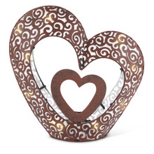 Rustic Brown Battery Operated Metal Heart Table Top Decor -  4 Pieces