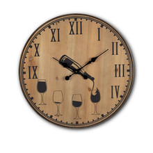 Wood and Metal Wine Bar Wall Clock - 2 Clocks