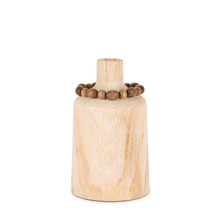 Natural Wood Vessel with Wood Bead Decor - 2 Vases