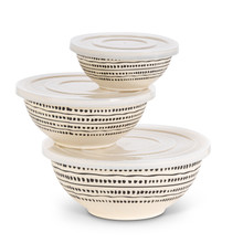 4 Sets of 3 Black & White Dashed Line Design Bamboo Fiber Nested Bowls - 12 Containers