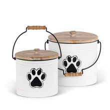 4 Sets of 2 Metal Pet Storage Buckets with Wood Lids and Handles - 8 Buckets