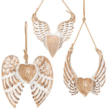 3 Sets of 3 Hand Carved Mango Wood Angel Wings - 9 Pieces