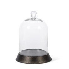 12.99"H Glass Cloche with Black Metal Base
