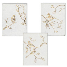 White & Gold Embossed Bird Metal Wall Decor - 6 Pieces