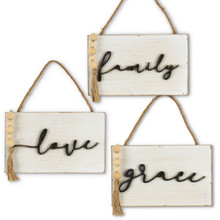 Set of 3 Wood Wall Decor Signs - Family, Love, Grace