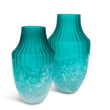 Set of 2 Turquoise Inc Artisan Glass Vases