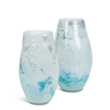 Set of 2 Blue Artisan Art Glass Vases