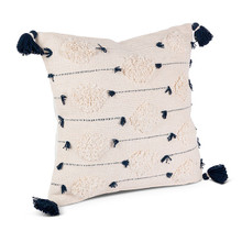 Ivory Cotton Woven Square Pillow with Tassles