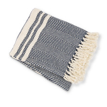 Navy and Ivory Cotton Heirloom Jacquard Throw #1