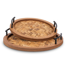 Set of 2 Bamboo & Wood Round Trays
