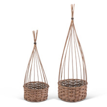 Set of 2 Metal and Gray Wicker Plant Baskets