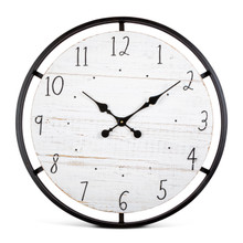 Black Wood and Metal Round Wall Clock - 2 Clocks