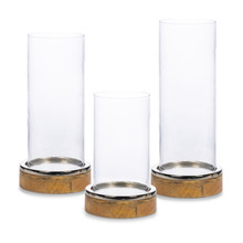 Set of 3 Mango Wood & Glass Candle Holders